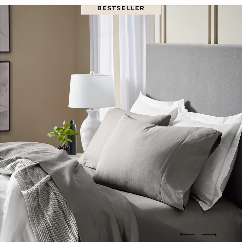 NWOT Boll & Branch Signature Hemmed Sheet and Flat Sheet  Pewter Organic cotton